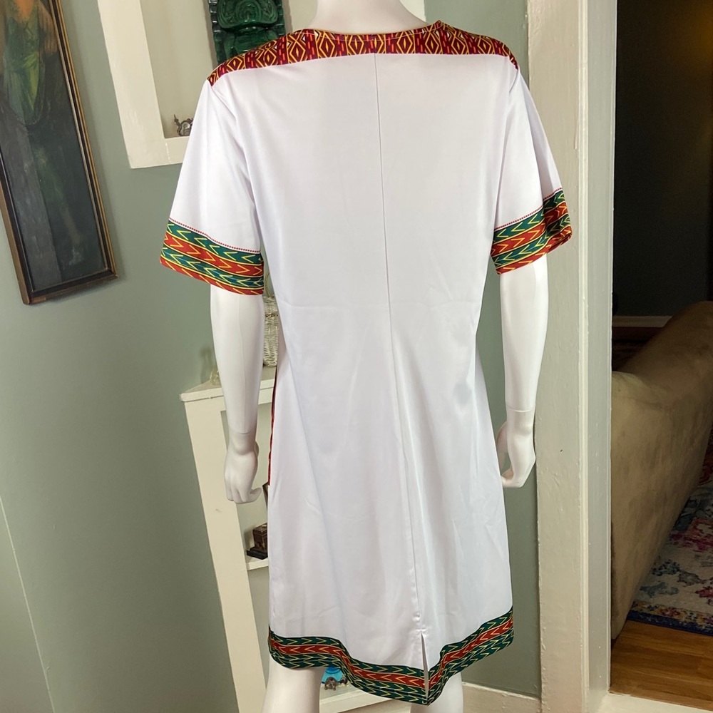 3/$12 Dashiki Midi Shift Dress Caftan African-Style L/XL Polyester Pockets Triba - Picture 2 of 9